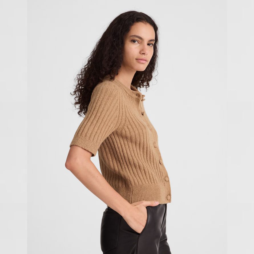 brown madewell corto-puff manga de la chaqueta de punto de mujer