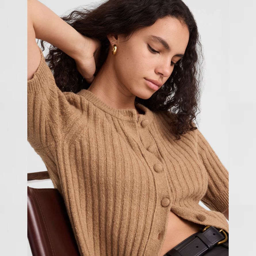 brown madewell corto-puff manga de la chaqueta de punto de mujer