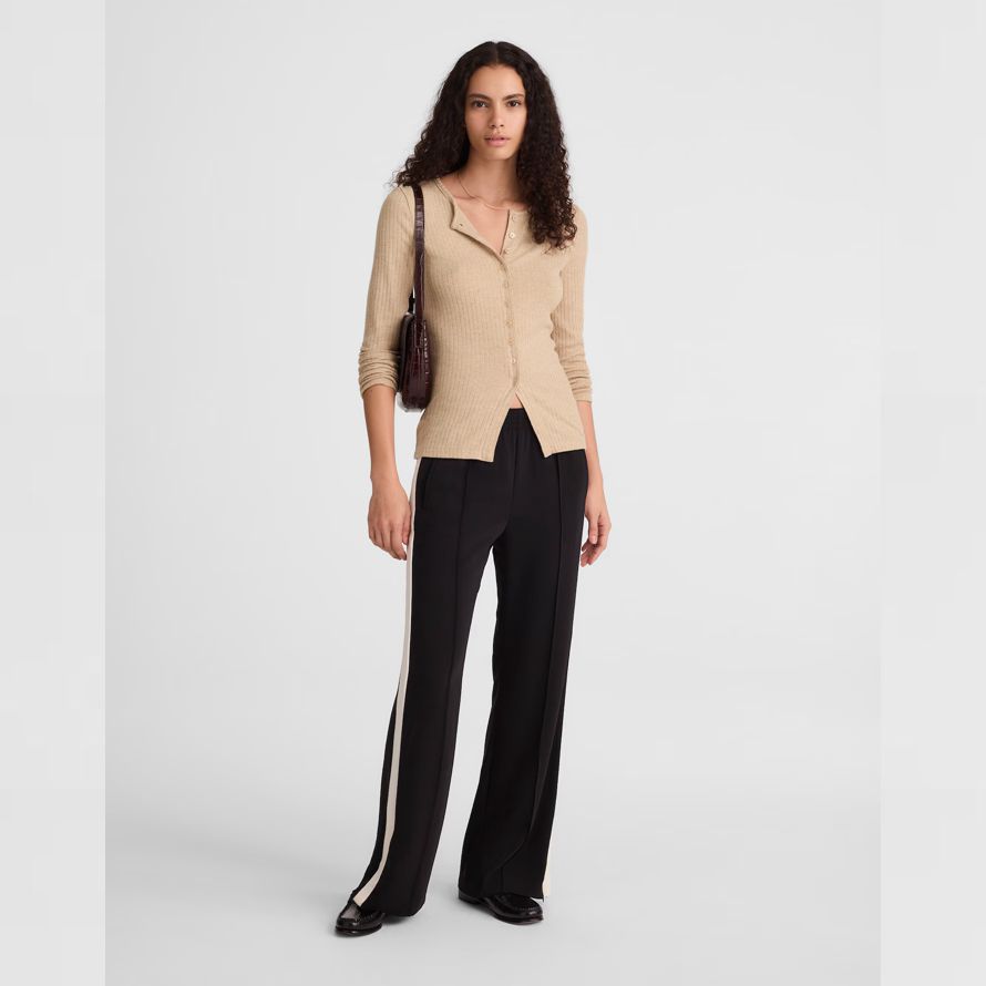 beige madewell textura de corte con cuello redondo para mujer de la chaqueta de punto