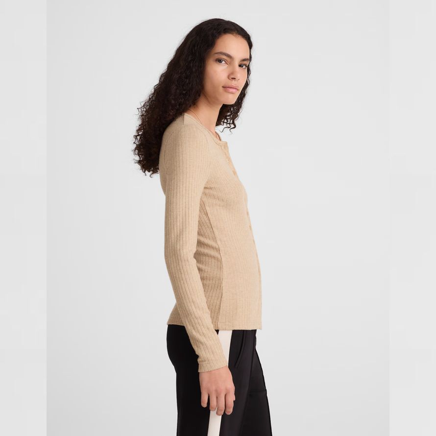 beige madewell textura de corte con cuello redondo para mujer de la chaqueta de punto