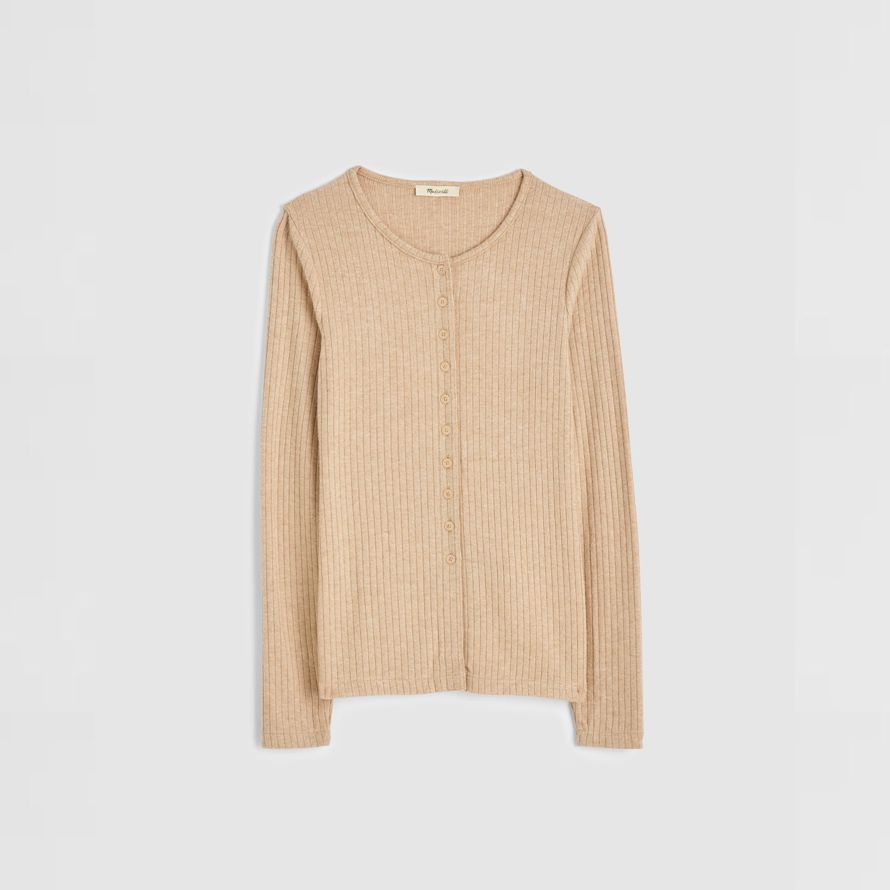 beige madewell textura de corte con cuello redondo para mujer de la chaqueta de punto