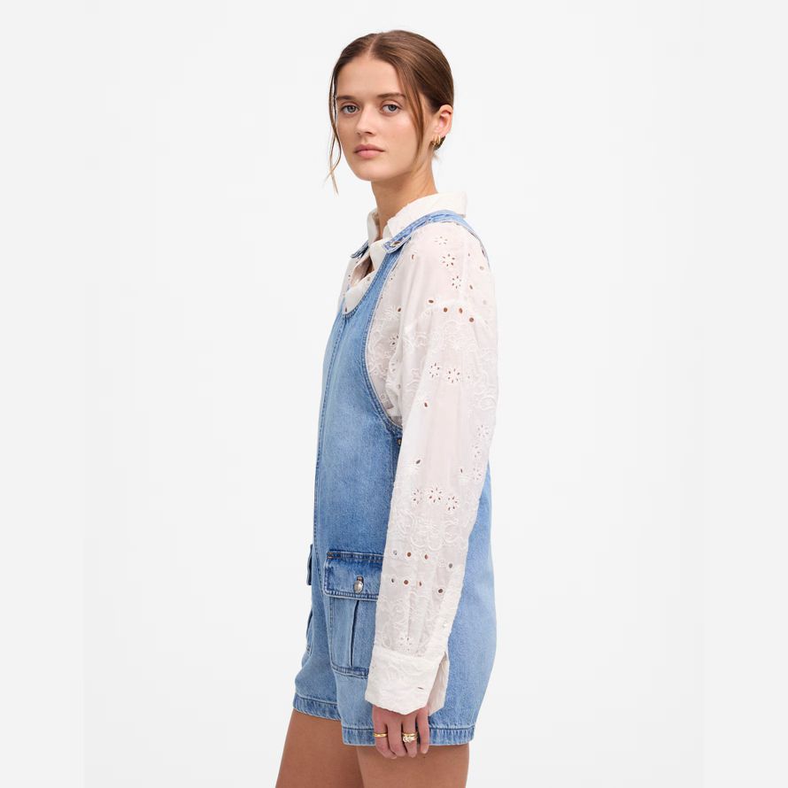 madewell cuello short de denim de mujer overoles azules