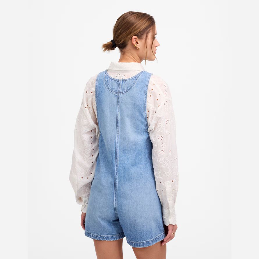 madewell cuello short de denim de mujer overoles azules