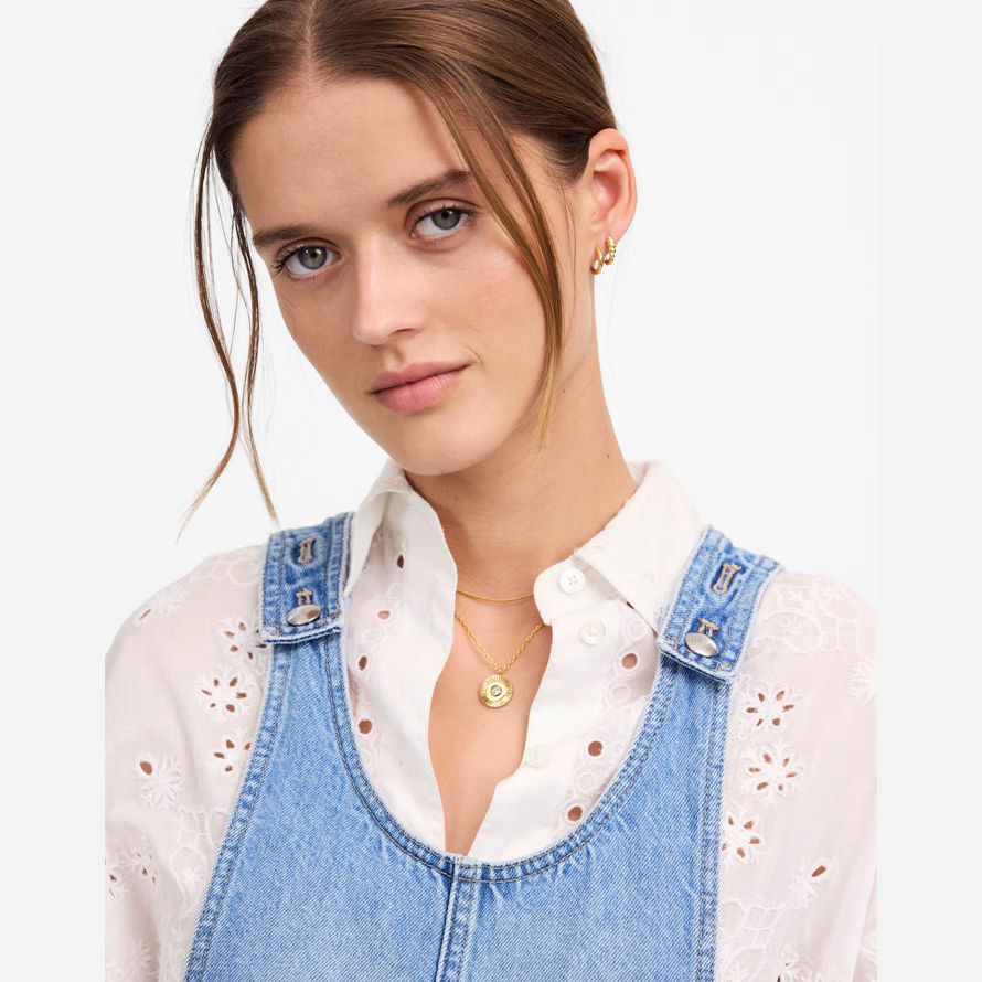 madewell cuello short de denim de mujer overoles azules