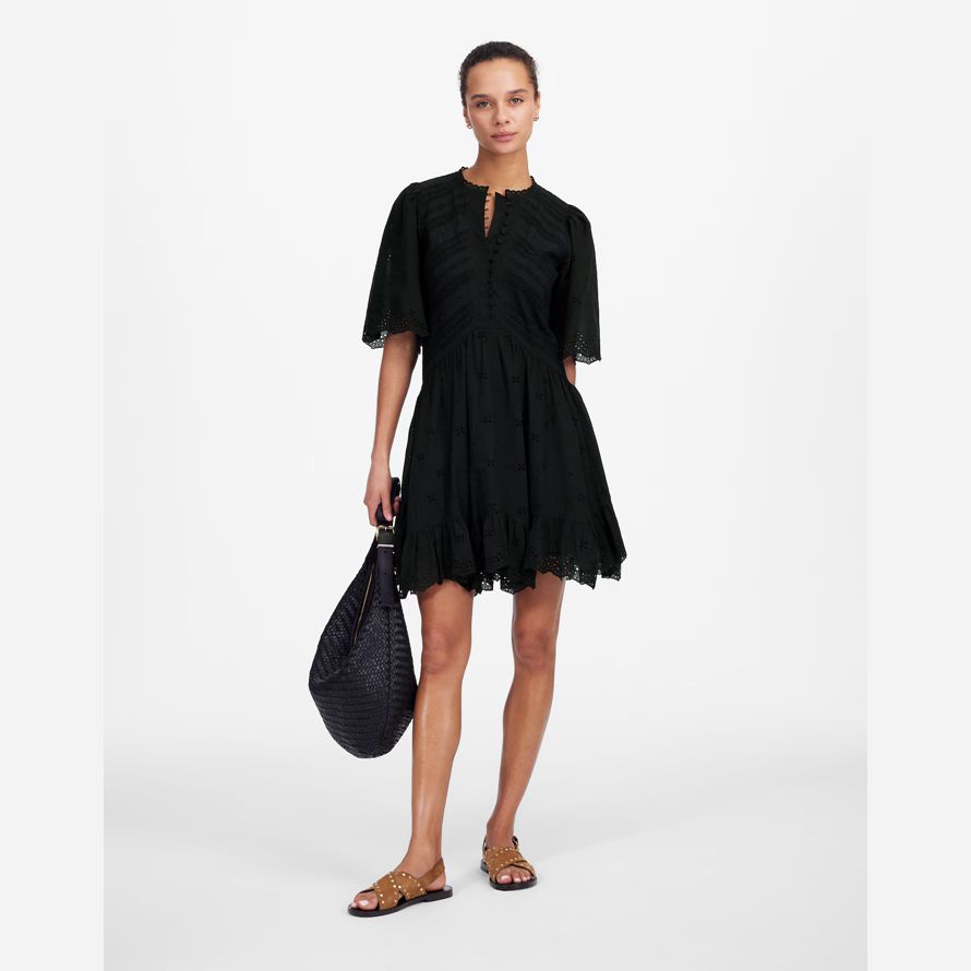 black womens madewell ojal aleteo mini-vestido de manga