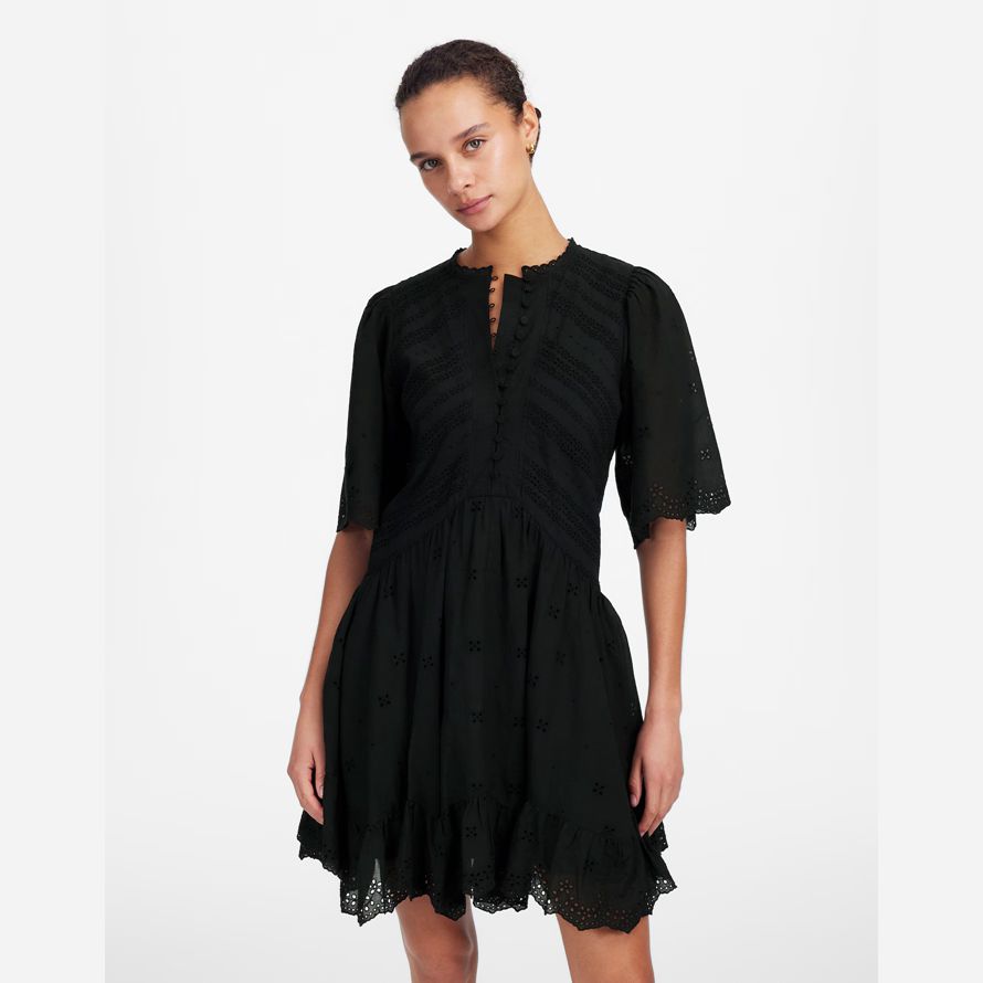 black womens madewell ojal aleteo mini-vestido de manga