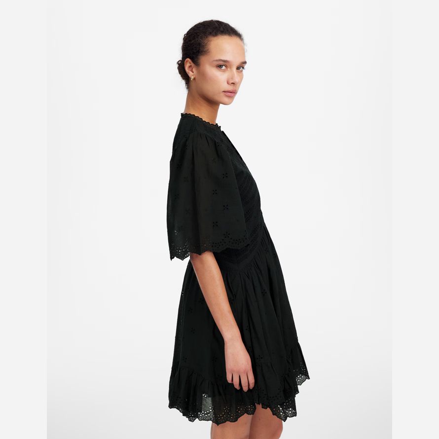 black womens madewell ojal aleteo mini-vestido de manga