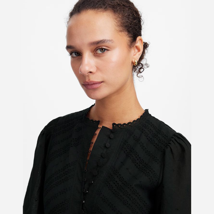 black womens madewell ojal aleteo mini-vestido de manga