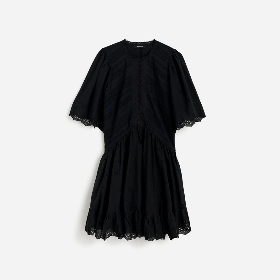 black womens madewell ojal aleteo mini-vestido de manga
