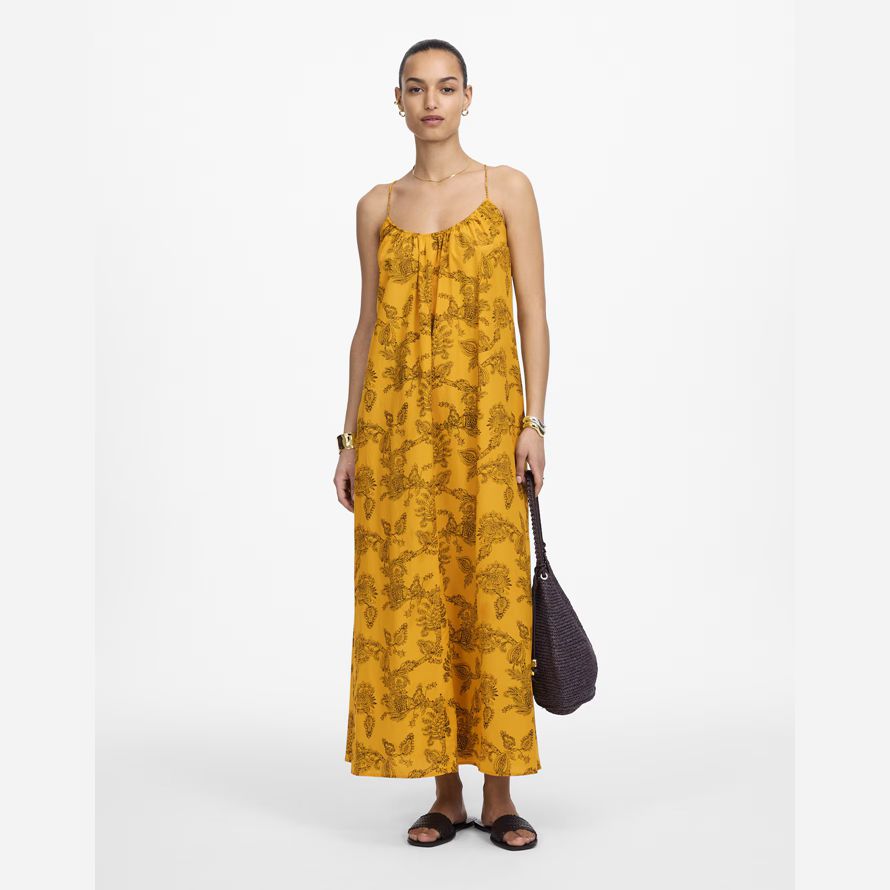 amarillo madewell u-cuello con espalda cruzada maxi vestido de las mujeres