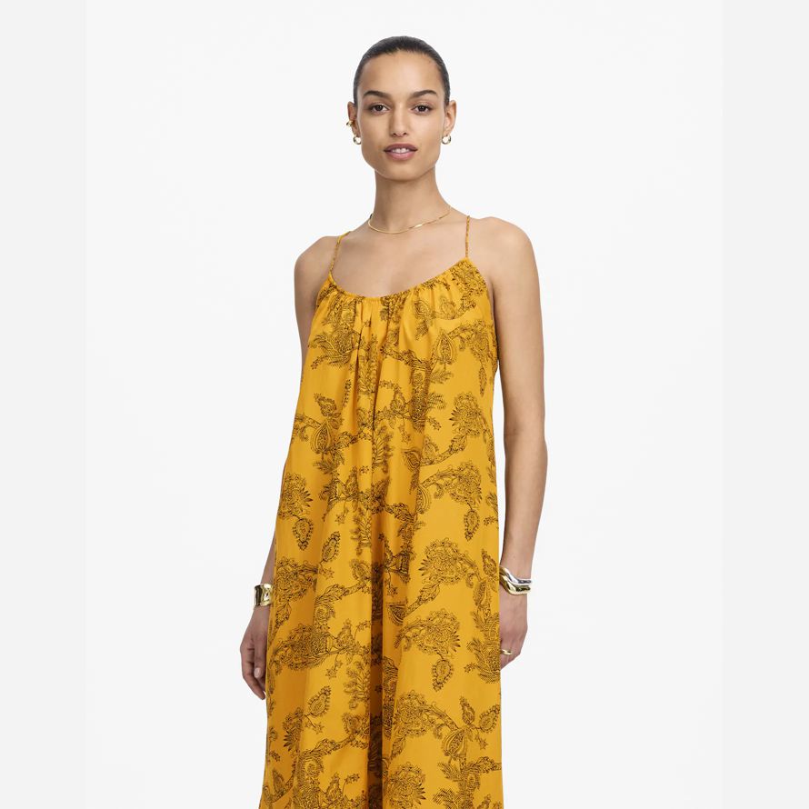 amarillo madewell u-cuello con espalda cruzada maxi vestido de las mujeres