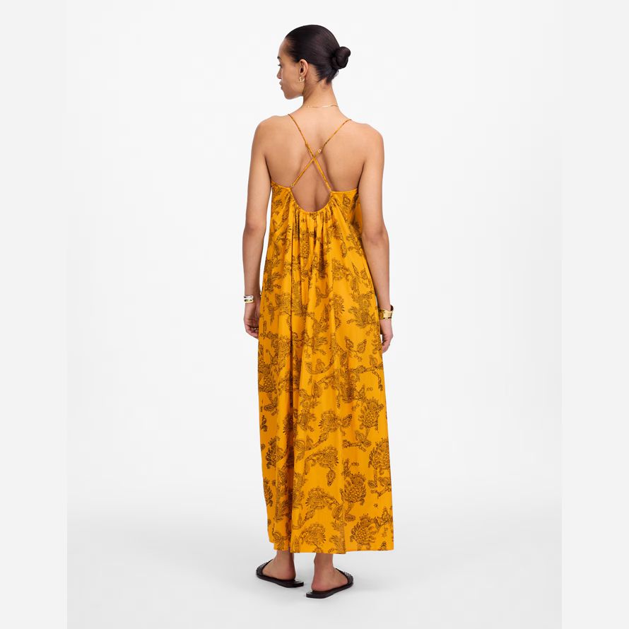amarillo madewell u-cuello con espalda cruzada maxi vestido de las mujeres