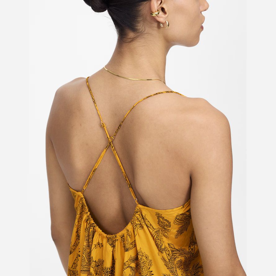 amarillo madewell u-cuello con espalda cruzada maxi vestido de las mujeres