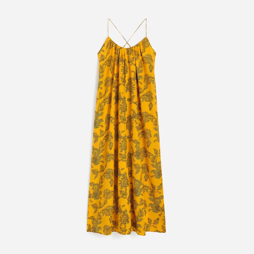 amarillo madewell u-cuello con espalda cruzada maxi vestido de las mujeres