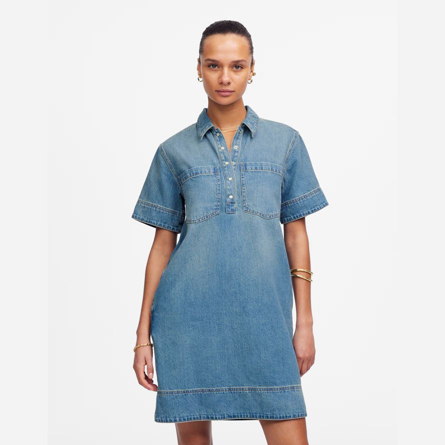 azul mujeres madewell de mezclilla vestido de la ventana emergente