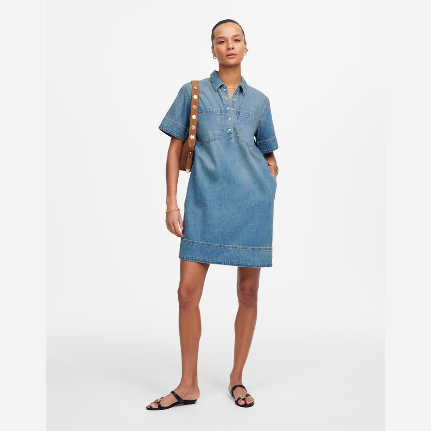 azul mujeres madewell de mezclilla vestido de la ventana emergente