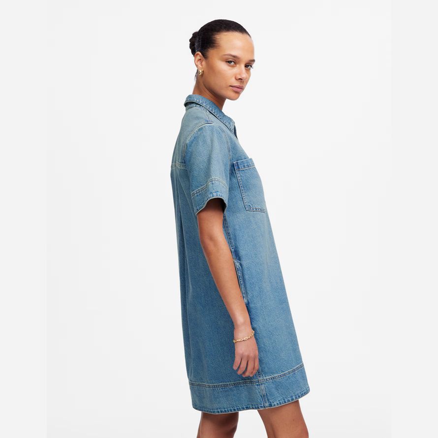 azul mujeres madewell de mezclilla vestido de la ventana emergente