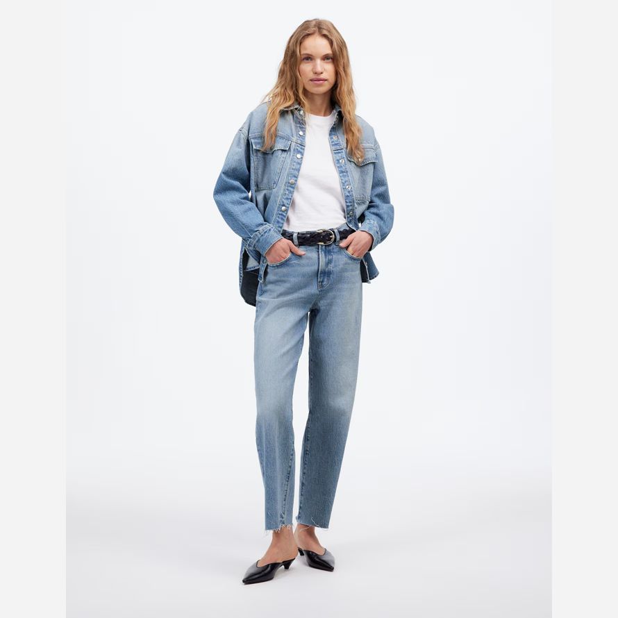 madewell la cosecha perfecta de pierna ancha de cultivos womens jeans azul claro