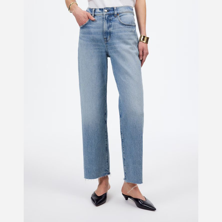 madewell la cosecha perfecta de pierna ancha de cultivos womens jeans azul claro