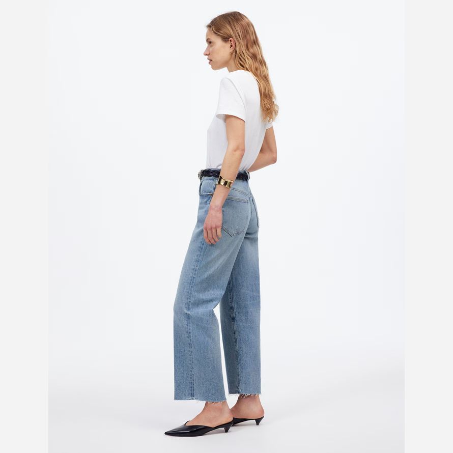 madewell la cosecha perfecta de pierna ancha de cultivos womens jeans azul claro