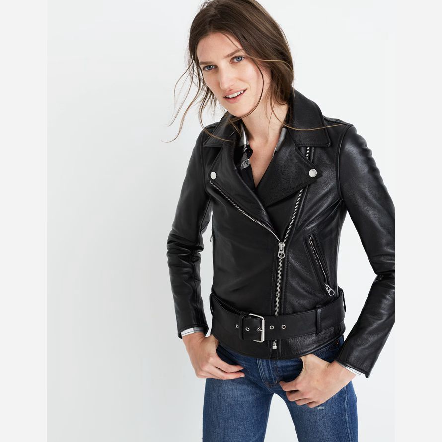 womens madewell el final de la motocicleta chaqueta de cuero negro