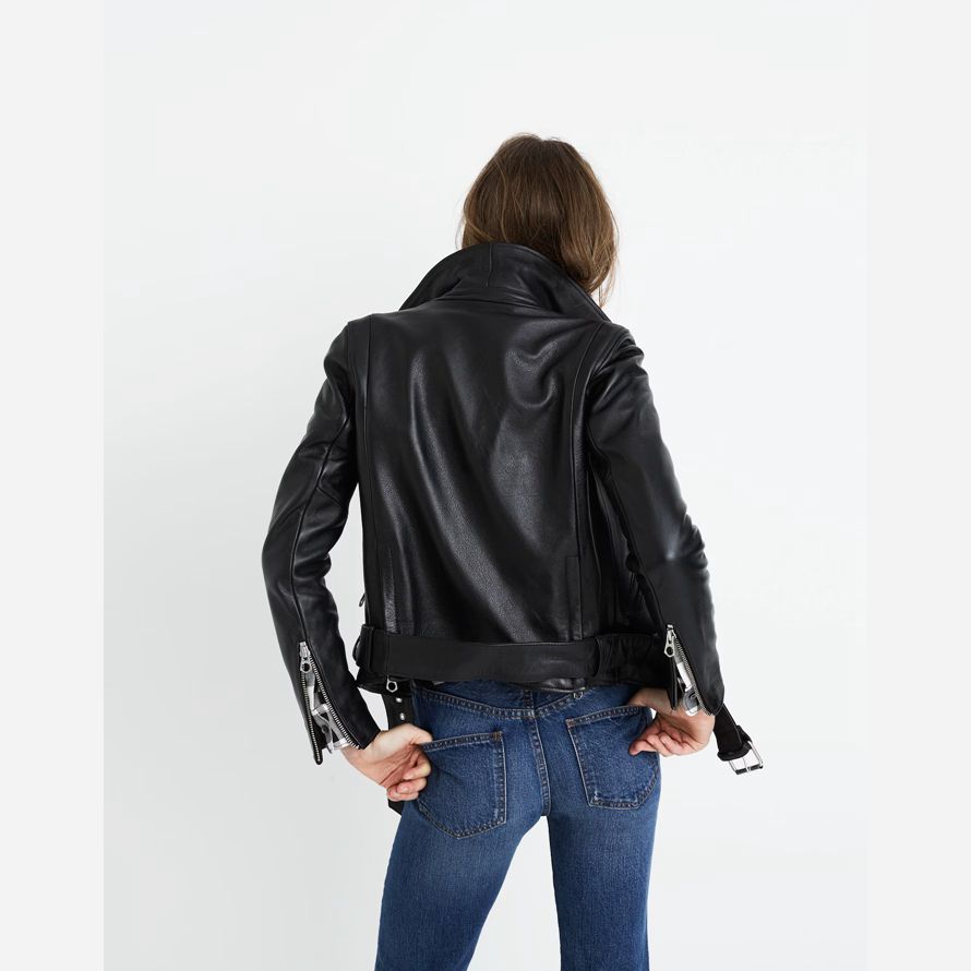 womens madewell el final de la motocicleta chaqueta de cuero negro