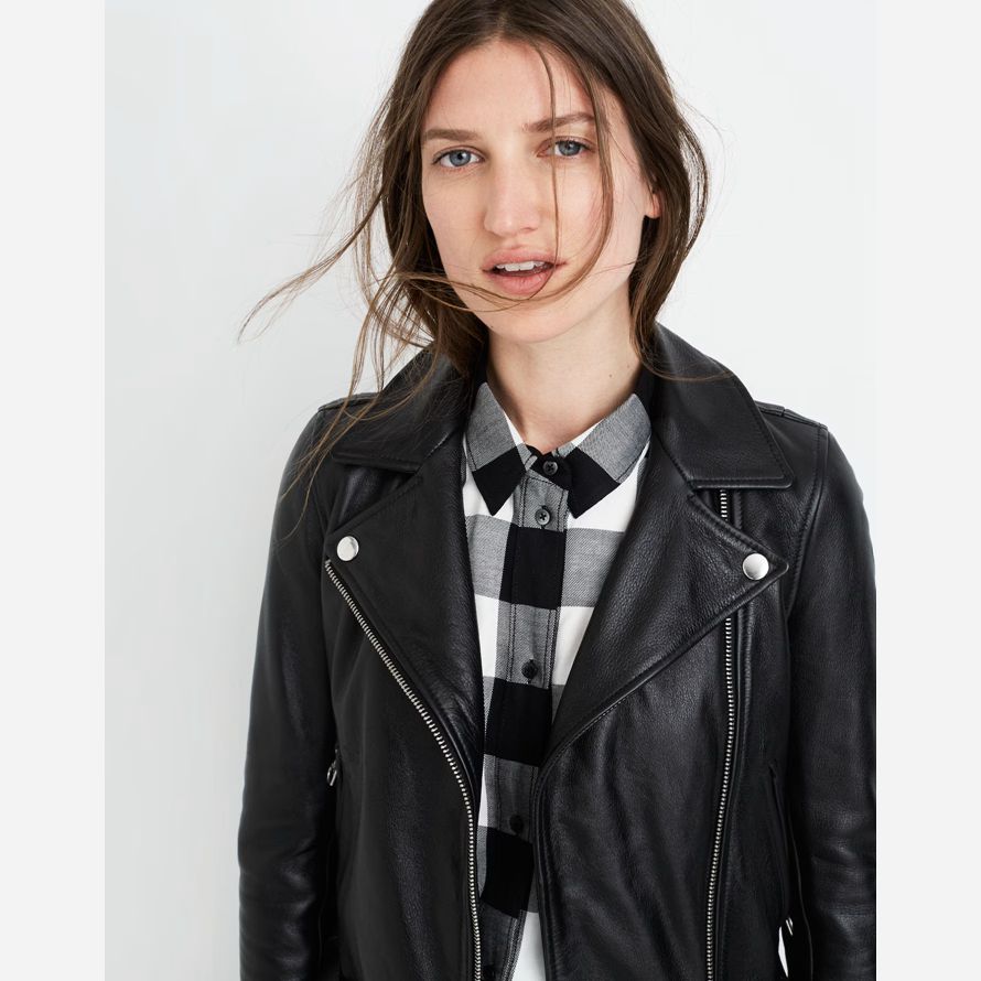 womens madewell el final de la motocicleta chaqueta de cuero negro