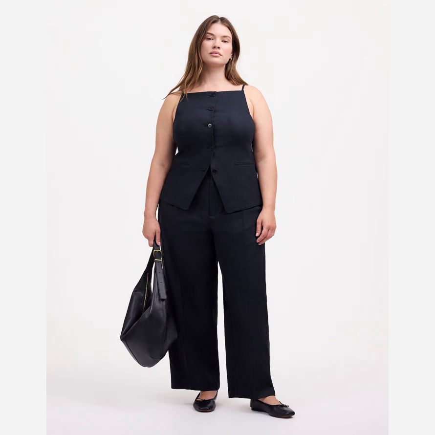 madewell más holgado con cuello recto para mujer pantalones negros