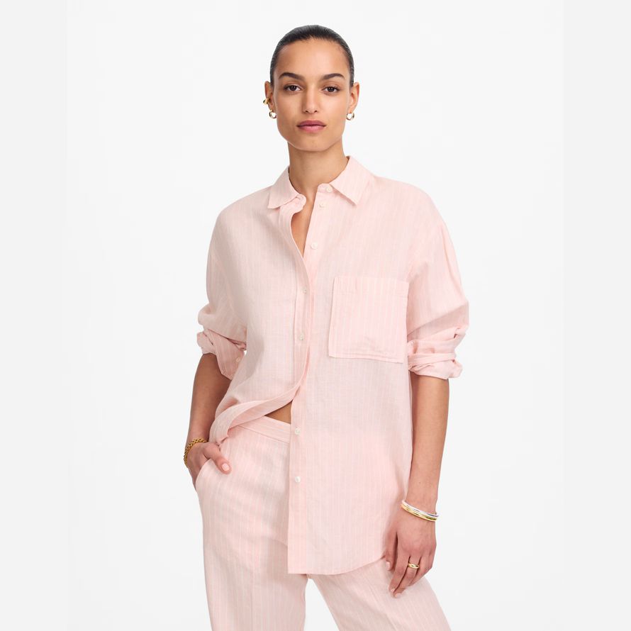 rosa madewell de gran tamaño de botón arriba de la mujer camisetas