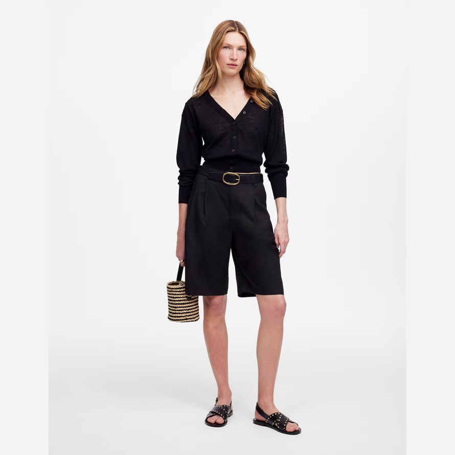 madewell relajado plisado pantalones cortos para mujer negro