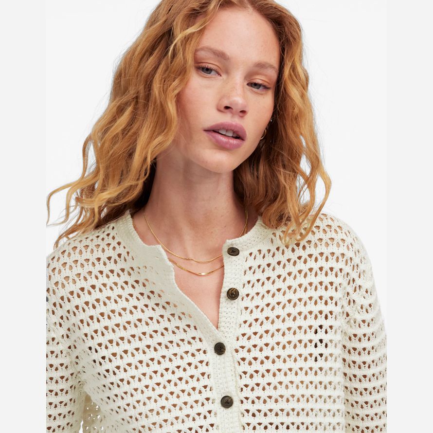 crema de mujeres madewell abierto de punto de cuello redondo suéter
