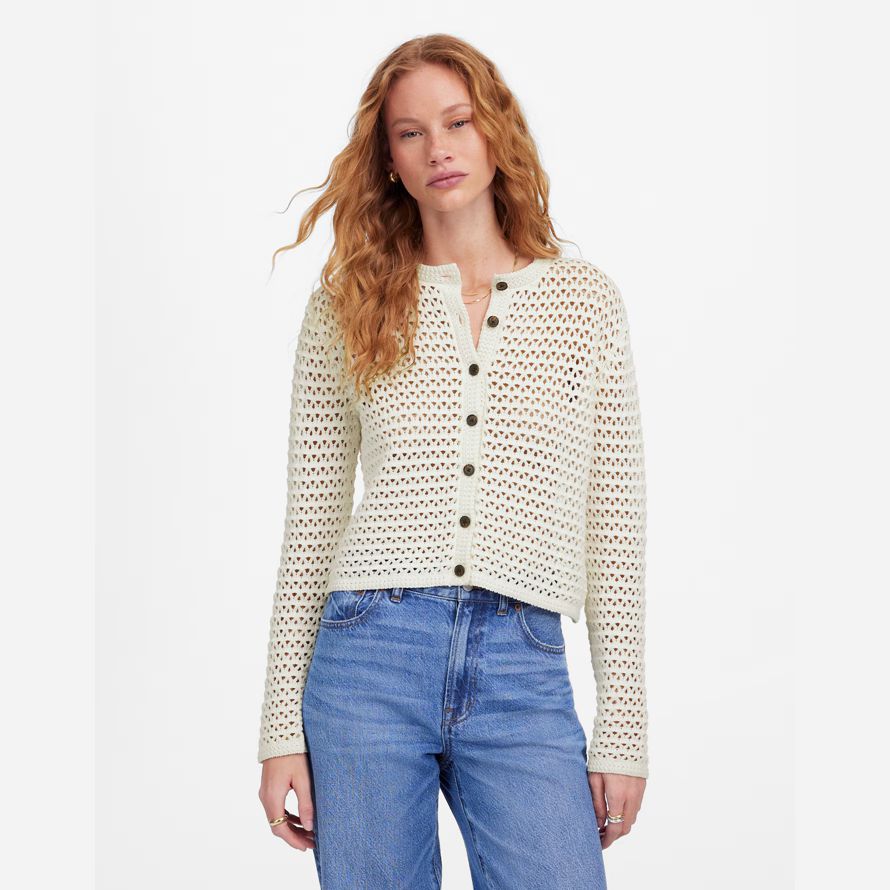 crema de mujeres madewell abierto de punto de cuello redondo suéter