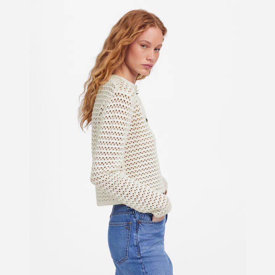 crema de mujeres madewell abierto de punto de cuello redondo suéter