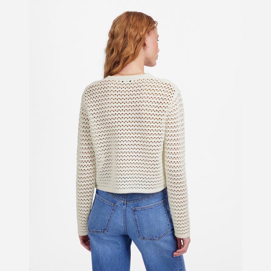 crema de mujeres madewell abierto de punto de cuello redondo suéter