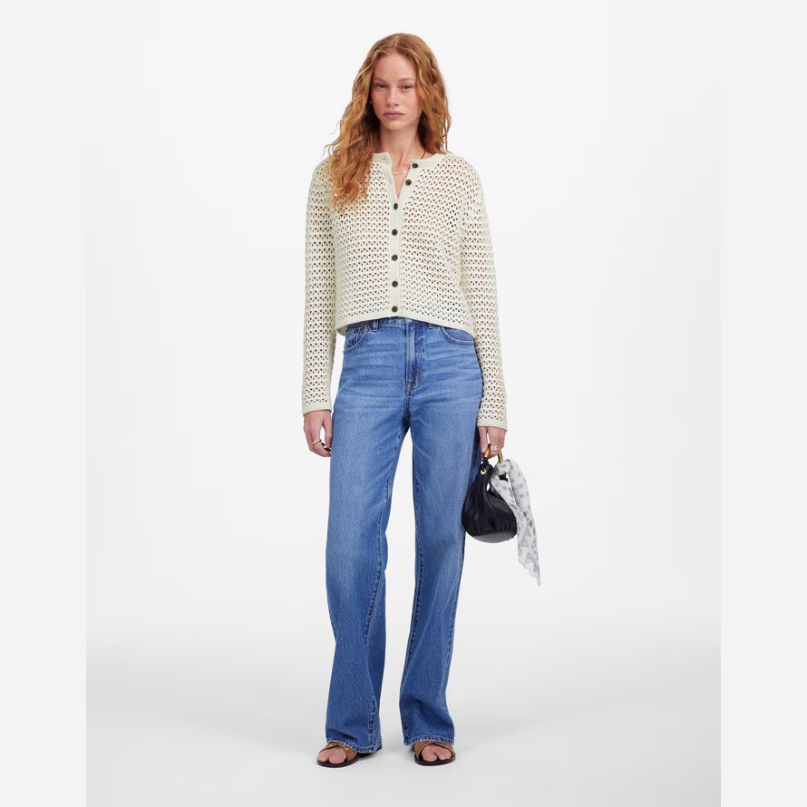 crema de mujeres madewell abierto de punto de cuello redondo suéter