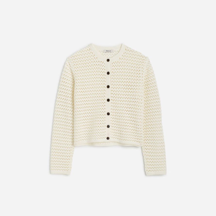 crema de mujeres madewell abierto de punto de cuello redondo suéter