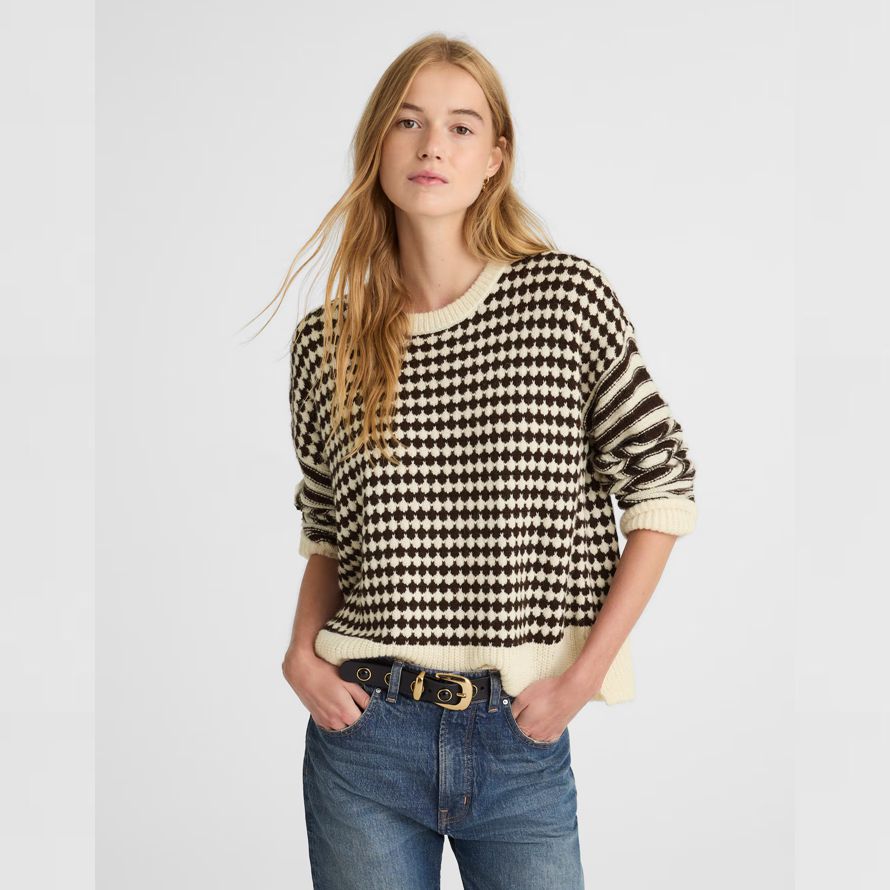 crema negro para mujer de madewell mixto de rayas jersey suéter