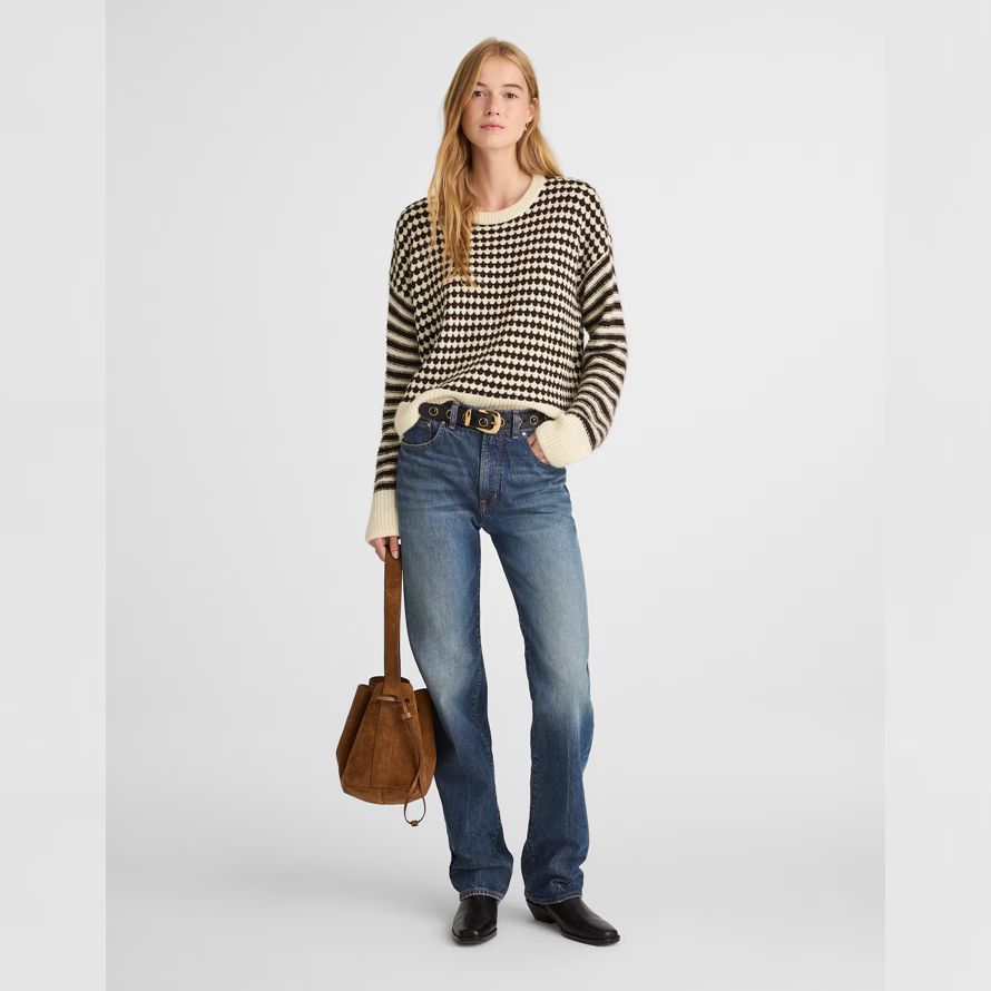 crema negro para mujer de madewell mixto de rayas jersey suéter