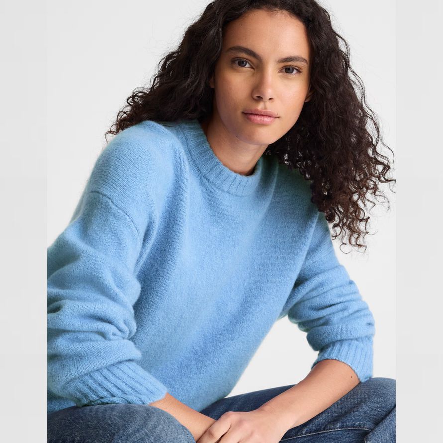 azul mujeres madewell cloudsoft caída de hombro-cuello redondo suéter