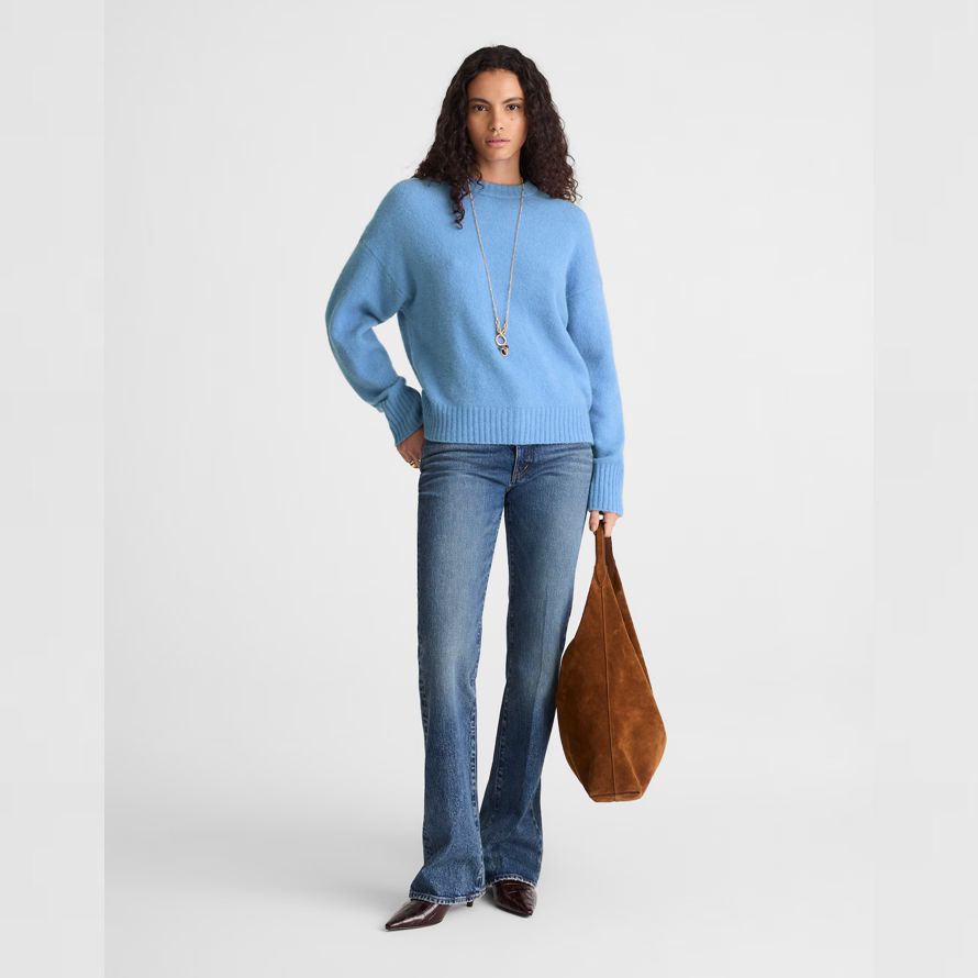 azul mujeres madewell cloudsoft caída de hombro-cuello redondo suéter