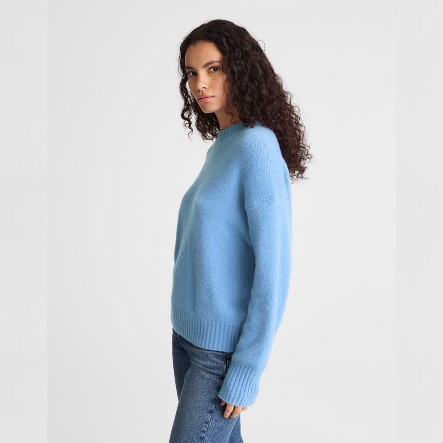 azul mujeres madewell cloudsoft caída de hombro-cuello redondo suéter