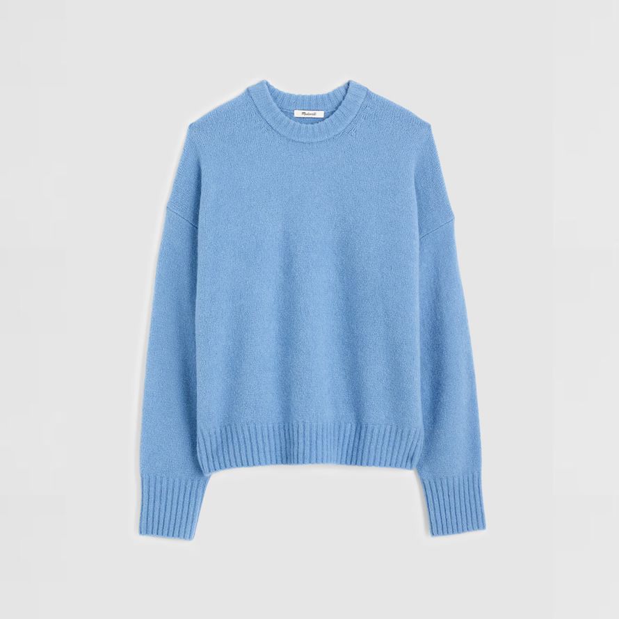azul mujeres madewell cloudsoft caída de hombro-cuello redondo suéter