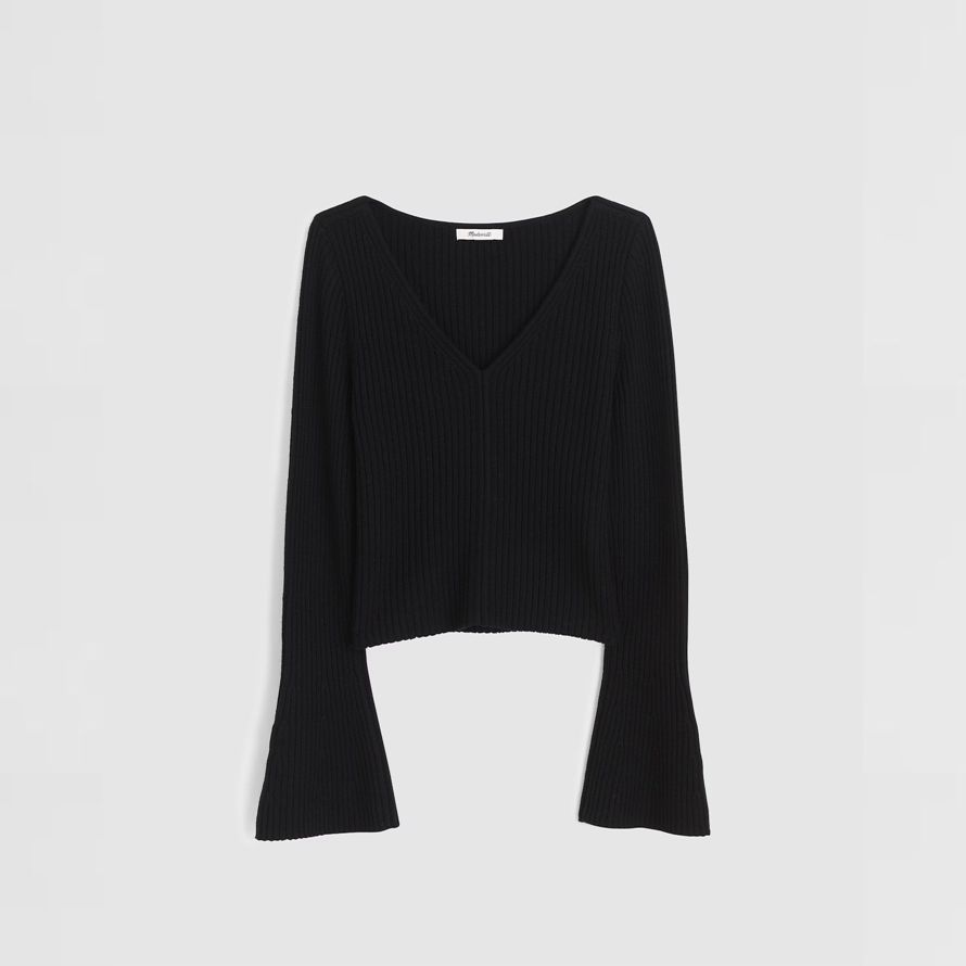 black womens madewell los apios de cuello en v suéter de lana merino