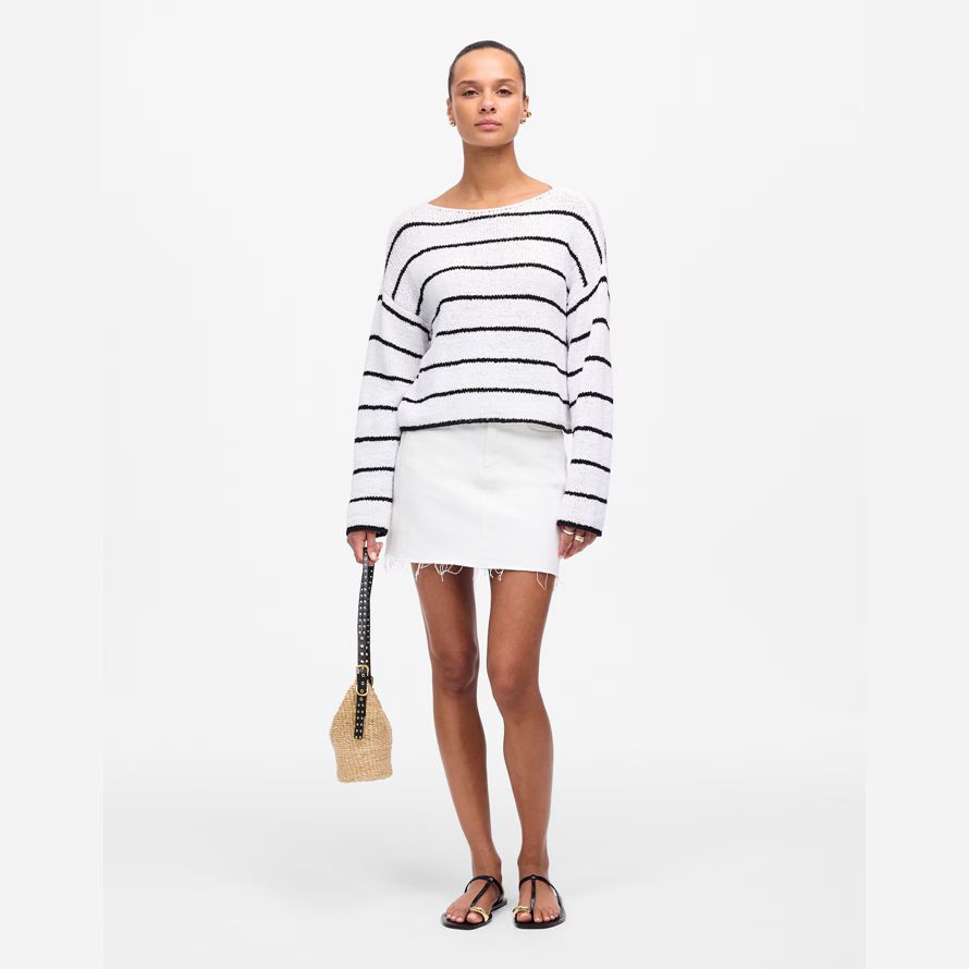 blanco negro madewell boatneck jersey suéter de la mujer