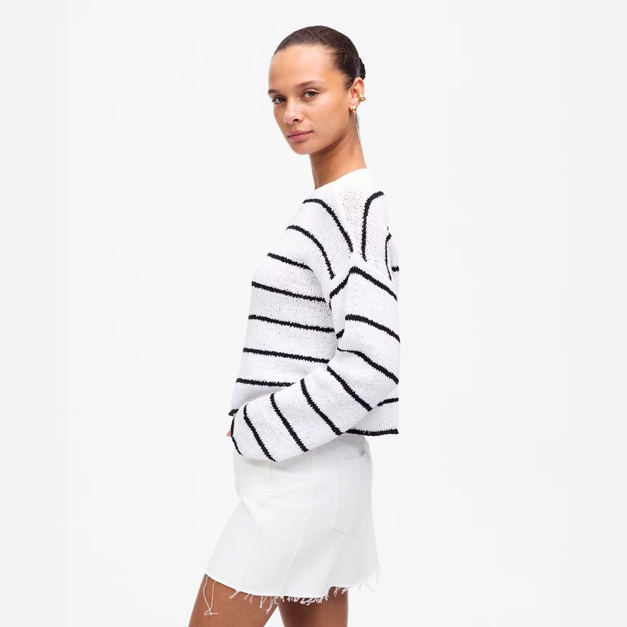 blanco negro madewell boatneck jersey suéter de la mujer