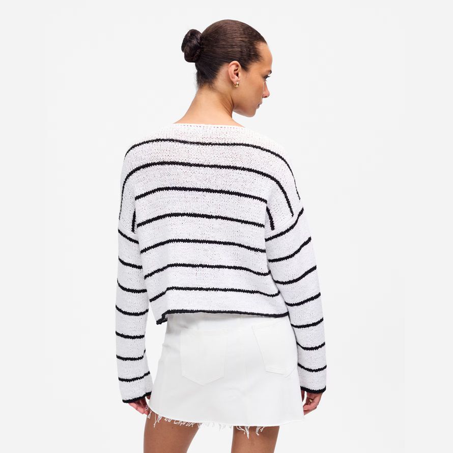 blanco negro madewell boatneck jersey suéter de la mujer