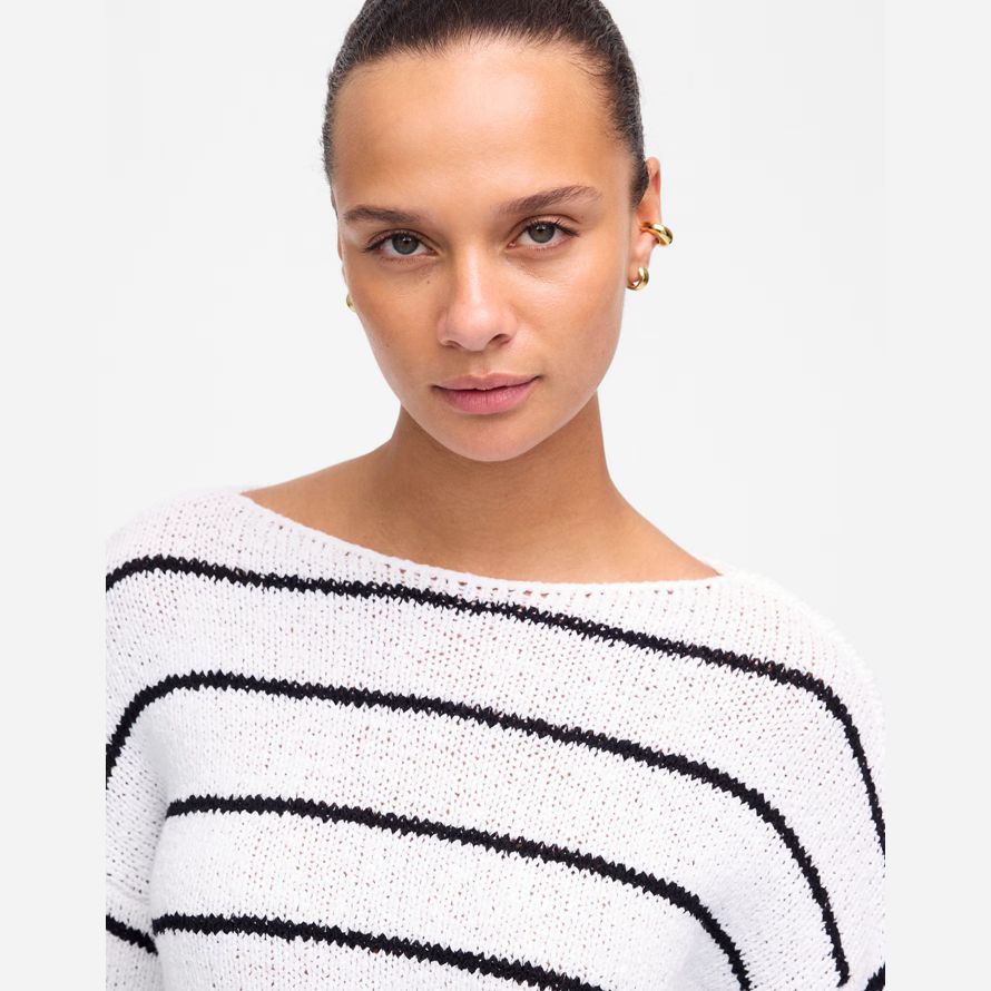 blanco negro madewell boatneck jersey suéter de la mujer