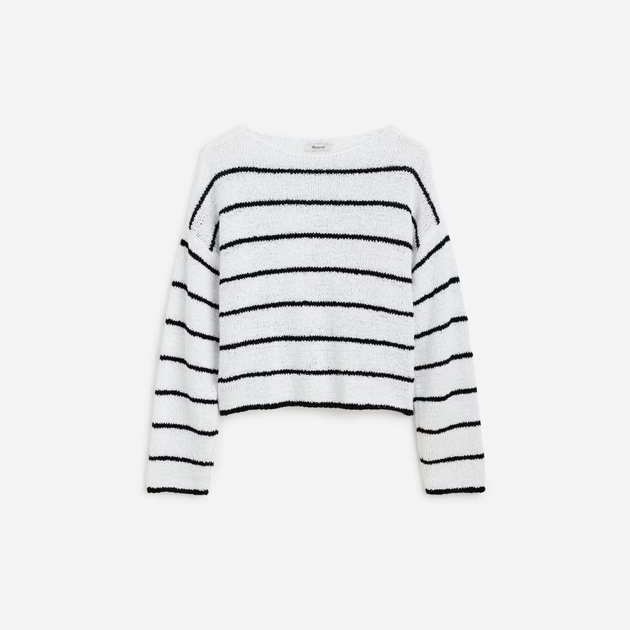 blanco negro madewell boatneck jersey suéter de la mujer