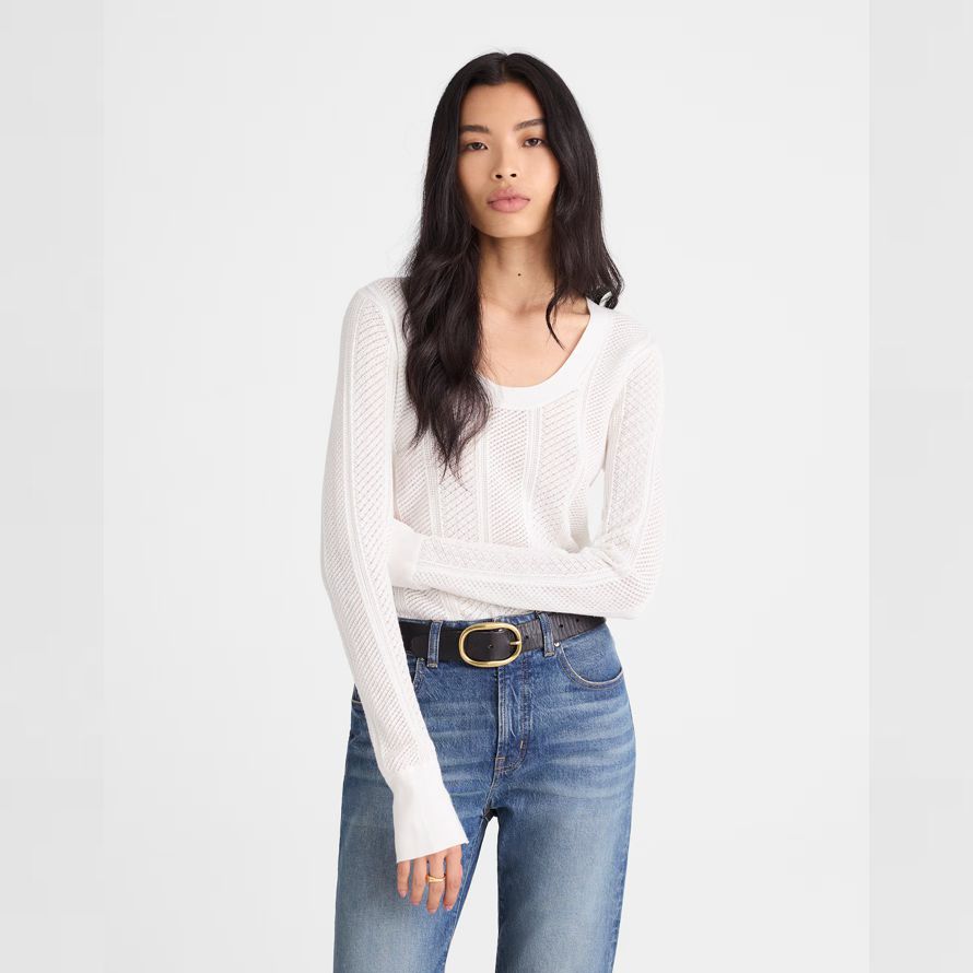 womens madewell la firma de punto de encaje de punto suéter blanco