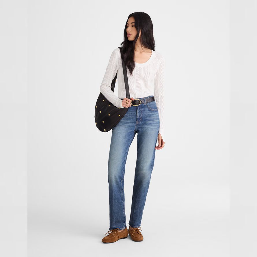womens madewell la firma de punto de encaje de punto suéter blanco